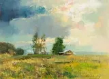 Landscape with Farm Buildings by Errol Boyley, oil on canvas, sold Mar 2022