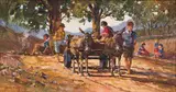 Andre de Beer, Boys with Donkey Cart, oil on board