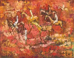 Jack Lugg, Figures on Horseback, oil on board