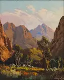 Mountain Landscape with Trees by Tinus de Jongh, oil on canvas, sold Mar 2022