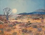 Landscape with Full Moon, Namaqualand (O'Kiep) by Piet van Heerden, oil on canvas laid down on board, offered Mar 2022