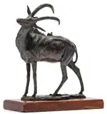 Arend Eloff, Sable Antelope with Tick Birds, bronze with a dark brown patina on a wooden base