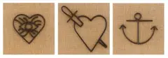 Barend de Wet, Untitled (Hearts and Anchor), three, welded metal rods on hessian