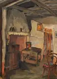 Walter Brunner, Interior Scene, oil on board