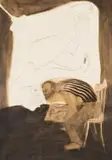Stephen Allwright, Artist and Model, ink and tea stain on paper