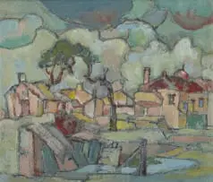 Gregoire Boonzaier, Huisies en Stroompie, Kaapste Flakte, oil on cardboard