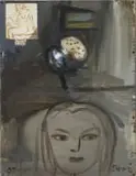 Simon Stone, Interior with Woman's Face, oil on corrugated board