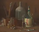 Willem Hermanus Coetzer, Still Life with Bottles and Paint Brushes