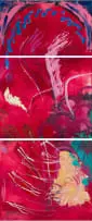 Jo Smail, Abstract Composition with Peacock, triptych, oil on canvas