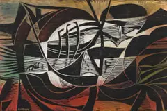 Abstract Composition by Cecil Skotnes, handcoloured woodcut, sold Nov 2021