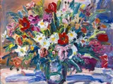 Gerhard Batha, Flowers in a Vase, oil on canvas