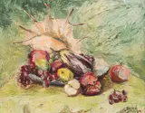 Stella Shawzin, Still Life with Fruit and Conch Shell