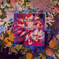 Henry Symonds, Floral Composition with Grid, acrylic and digital print on canvas