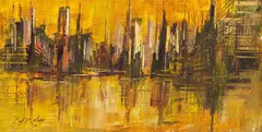 Christiaan Nice, Yellow Cityscape, oil on board