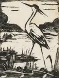 Maggie Laubser, Heron, linocut on tissue paper