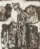 Gunther van der Reis, Of Chains and Lacing, etching on paper