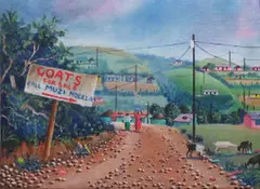 Goats for Sale by Siyabonga Sikosana, acrylic on canvas, sold Nov 2021