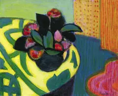 Kobie Venter, Still Life with Camellias, acrylic on paper
