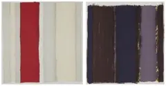 Untitled (Red Stripe), 1989; Untitled, 1988, two by Yūko Shiraishi, lithograph painted in colours, sold Nov 2021