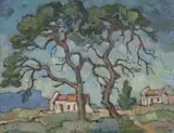 Gregoire Boonzaier, Two Trees and Cottages in the Background