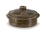 Hyme Rabinowitz, Casserole Dish and Cover, brown and sage glazed stoneware