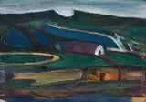 Pranas Domšaitis, Landscape with Dwellings, recto; Vase of Flowers, verso