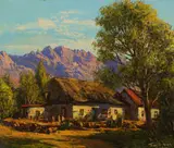 Tinus de Jongh, Cottages in a Mountain Landscape