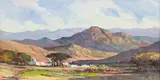 Mountain Landscape with Farmhouse by Don (Donald James) Madge, oil on canvas laid down on board, sold Nov 2021