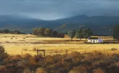 Farm Landscape with Houses by Hannes du Plessis, oil on canvas, sold Nov 2021