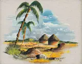 Durant Sihlali, Palm and Huts in a Landscape