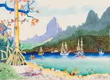 Cook's Bay, Moorea, Tahiti by Walter Battiss, watercolour on paper, sold May 2022