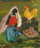 Woman with a Chicken by Walter Battiss, oil on canvas, offered May 2022