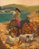 Marjorie Wallace, Woman on a Donkey with Goats