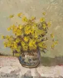 Yellow Daisies in a Ginger Jar by Adriaan Boshoff, oil on canvas laid down on board, sold May 2022