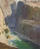 Fish River Canyon, Namibia by Adriaan Boshoff, oil on board, offered May 2022