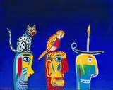 Norman Catherine, Three Heads, mixed media with oil on canvas