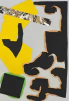 Zander Blom, Shapes in Yellow, Green and Browns, mixed media with collage on canvas