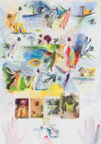 Breyten Breytenbach, En Transit à Gorée, mixed media with gouache and collage on paper
