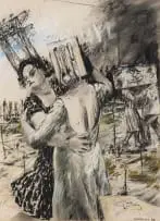 William Kentridge, The Highveld Style Masked Ball, charcoal and chalk pastel on paper laid down on board