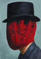 Jaco Benade, Red String Head with a Hat, oil on paper