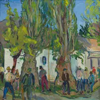Irma Stern, Harvest Workers, Ceres (Pay Day), oil on canvas