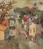 View of Church Street, Wynberg, Cape Town by Gregoire Boonzaier, oil on canvas, sold May 2022