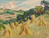 Landscape with Sheaves of Wheat by Gregoire Boonzaier, oil on canvas, sold May 2022