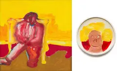 Robert Hodgins, Artist Resting; Don’t Fuck with Me Babe!, two, oil on canvas; painted and glazed ceramic