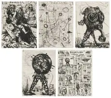 William Kentridge, Il Sole 24 Ore/l’Avanzata Inesorabile, five, sugarlift etching