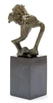 Ernest Ullmann, Ostrich with Egg, 1963, bronze with a brown patina on a painted wooden base