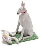 Nico Masemola, Grey Dog with Rabbit, painted and glazed ceramic