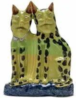 Male and Female Green Cats by Hylton Nel, painted and glazed ceramic, sold Nov 2021
