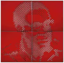 Michele Mathison, Untitled (Robert Mugabe), quadtych, 2000, spray paint on plywood with each square section framed in steel