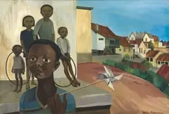 Marianne Podlashuc, Five Children, South End, Port Elizabeth, oil on board